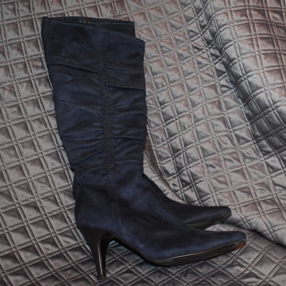 Apostrophe Ruched Faux Suede Heeled Boots